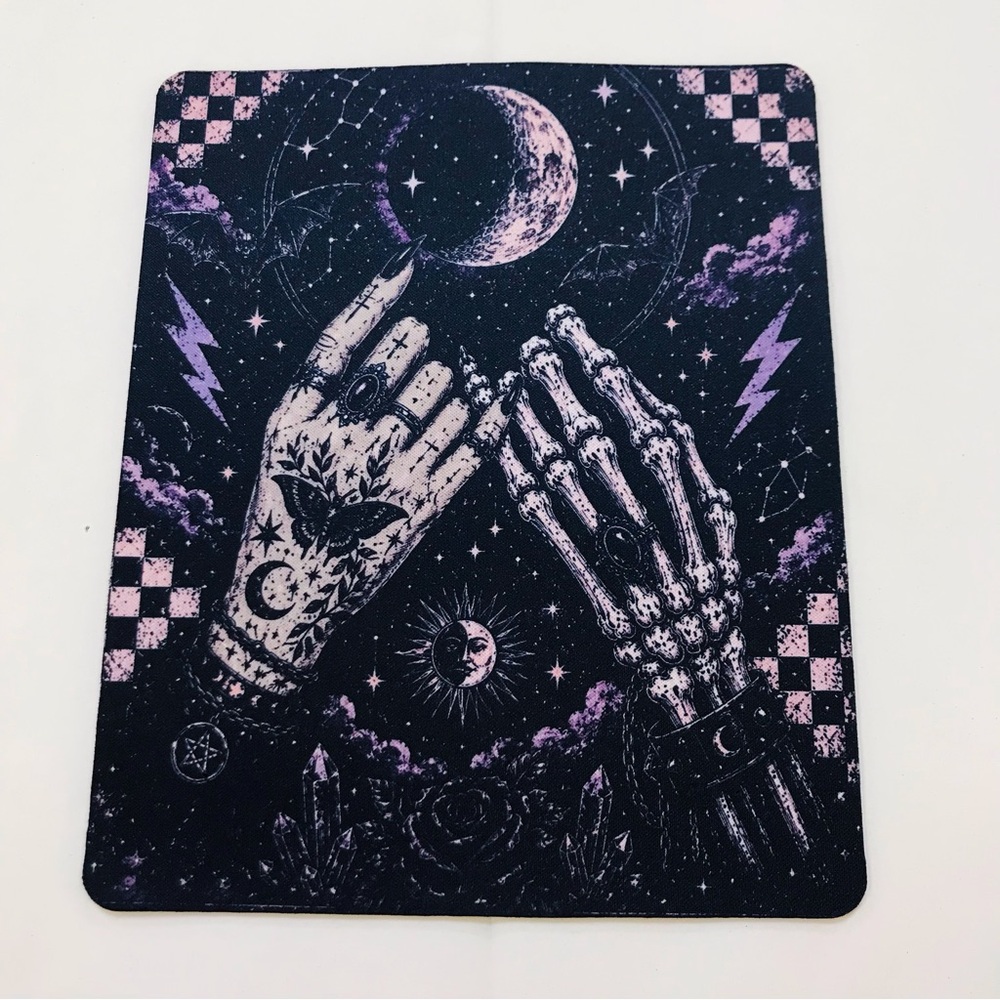 Mystical Moon & Witch and Skeleton Hands Computer Mousepad